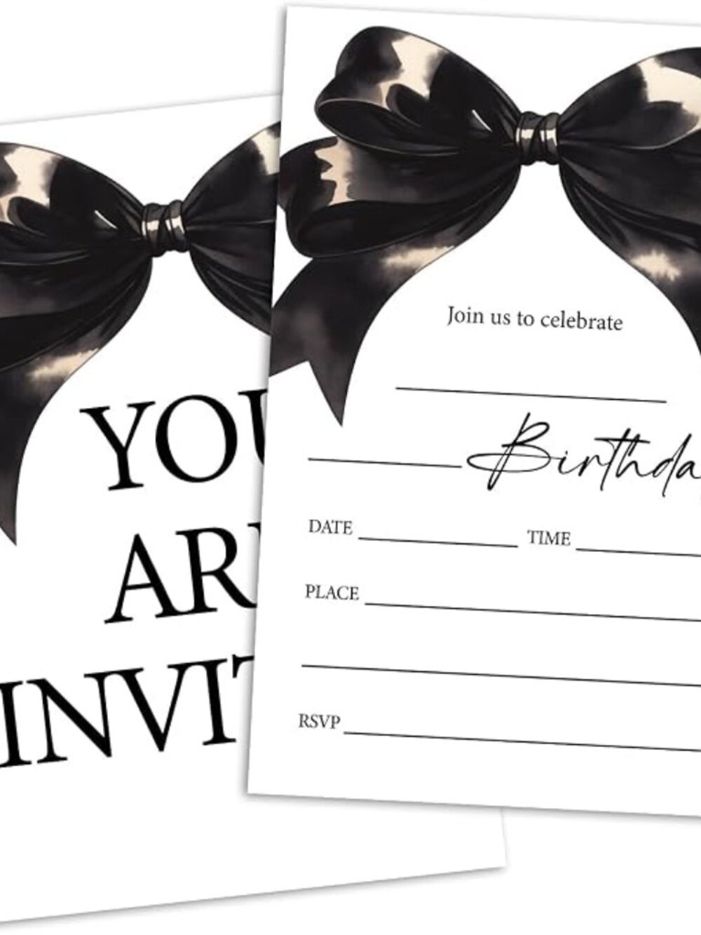 Black Bow Birthday Invitations / 20 Count Fill-in Invitation with Envelopes
